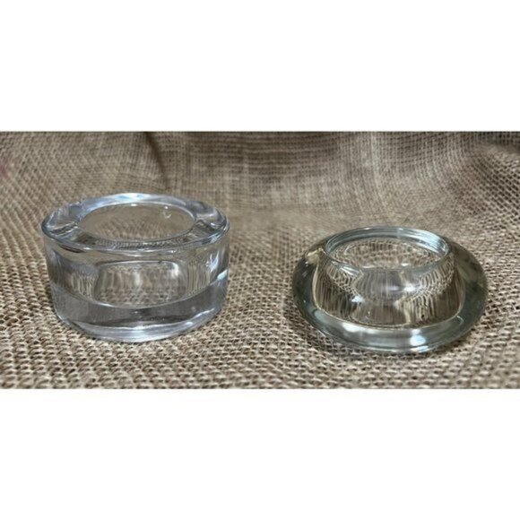 Set Of 2 Vintage Clear Glass Candle Stick Holder Votives Round Design For Home D - Picture 2 of 7
